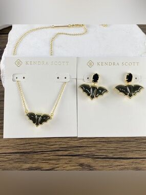 Kendra Scott Black and Gold Bat Necklace and Earrings Set